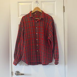 Red Plaid Flannel Shirt Women – Cozy Fall Shirt – Size Large